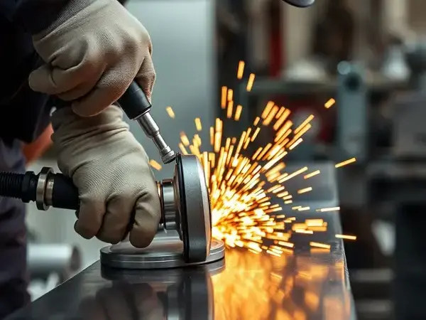 Metal polishing process close up